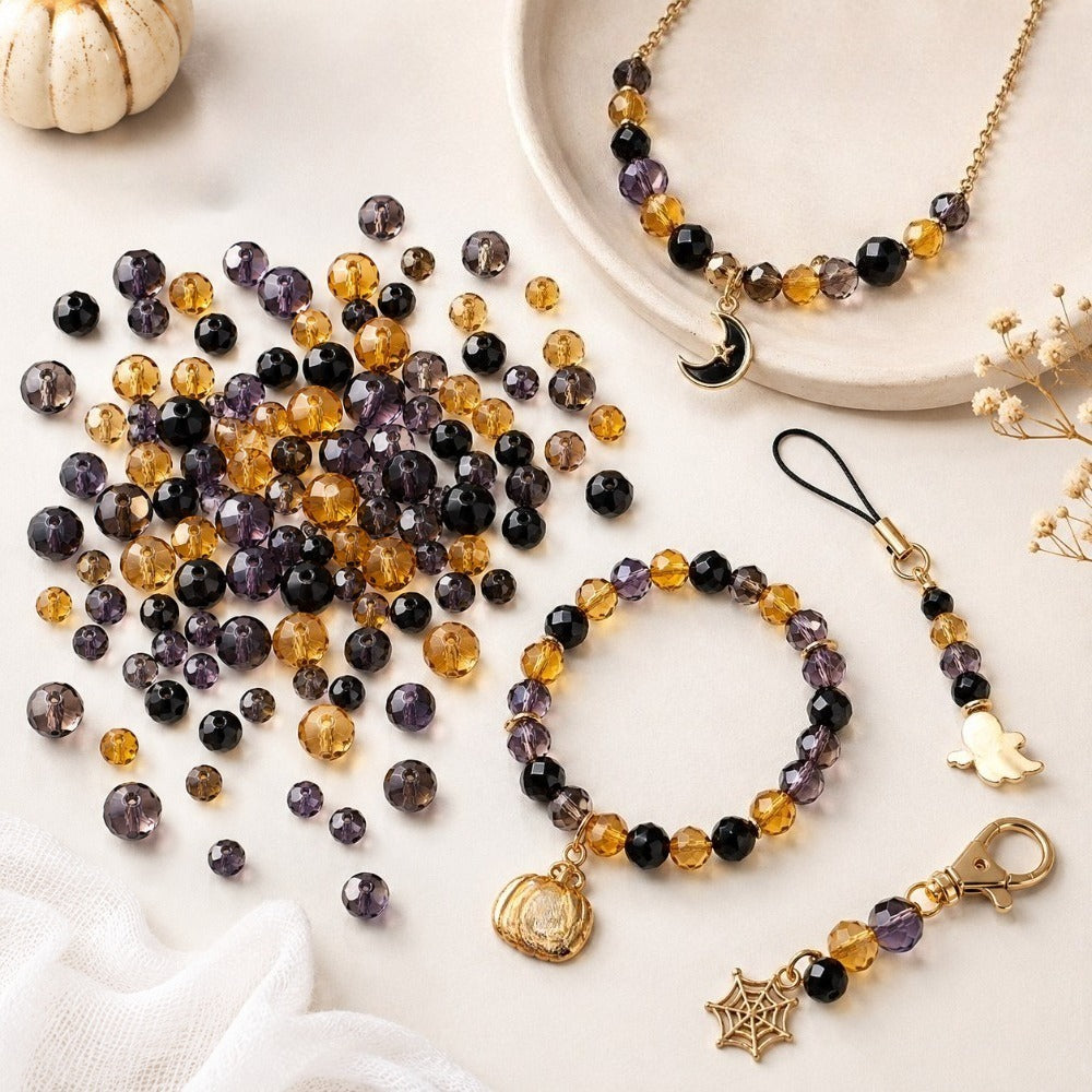 1349pcs Halloween Artificial Crystal Beads Mix Random Orange Black Purple