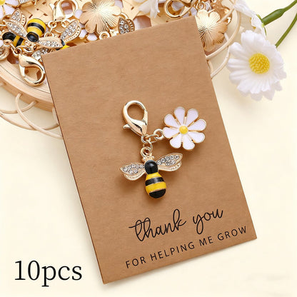 Rhinestone Bee Sunflower Keychains