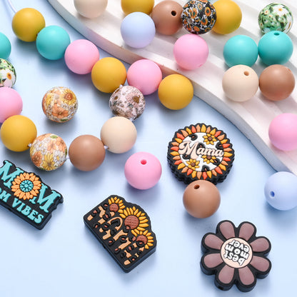 96pcs Mother's Day "MOM" Series Silicone Beads