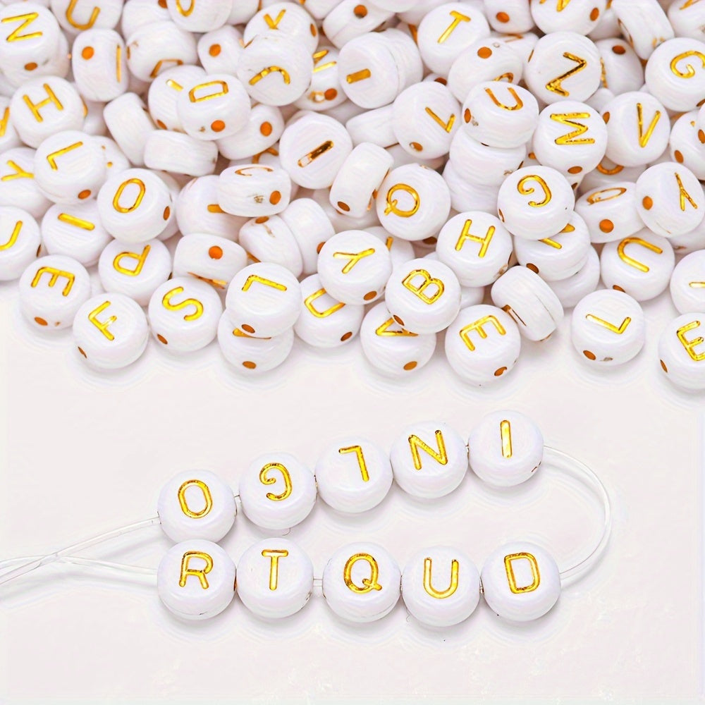 100PCS 4×7mm Gold Letter Acrylic Bead Set