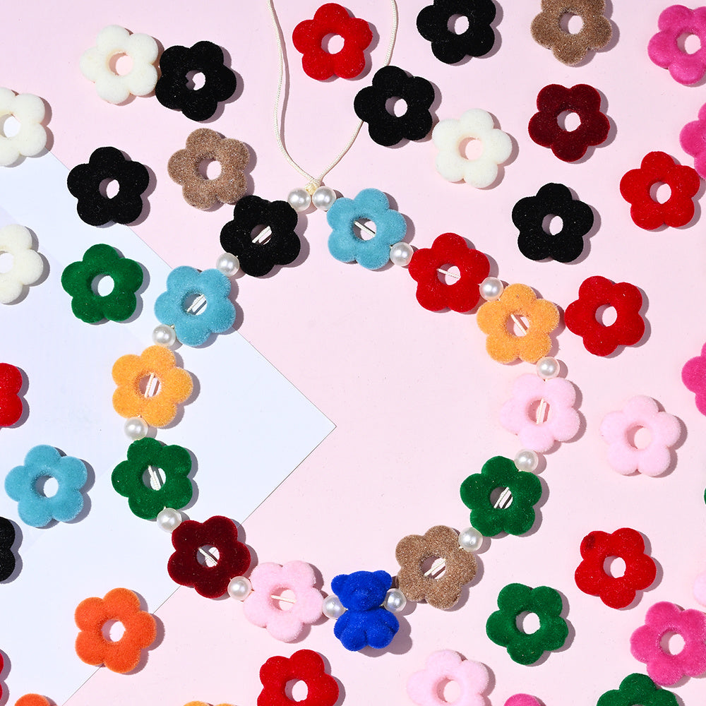 Flocked Flower Resin Beads