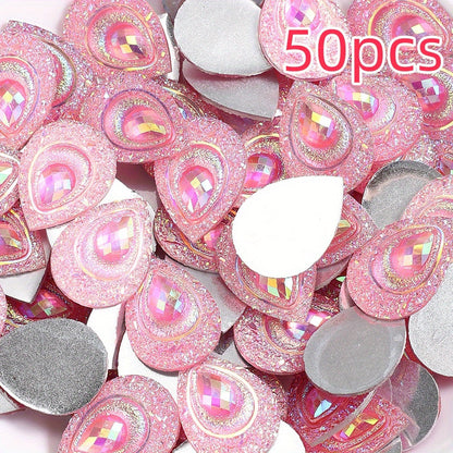 50pcs Peacock Feather Shape Rhinestone Flatback Beads