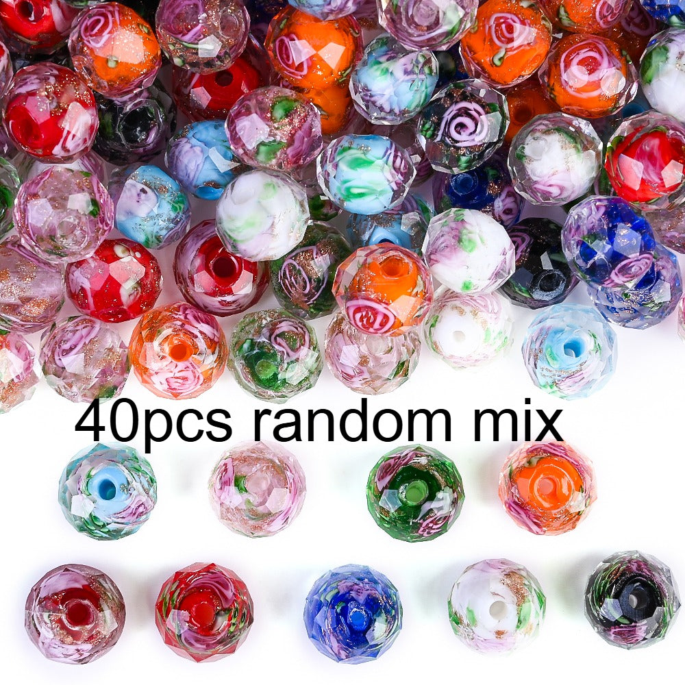 Faceted Rose Flower Glass Beads