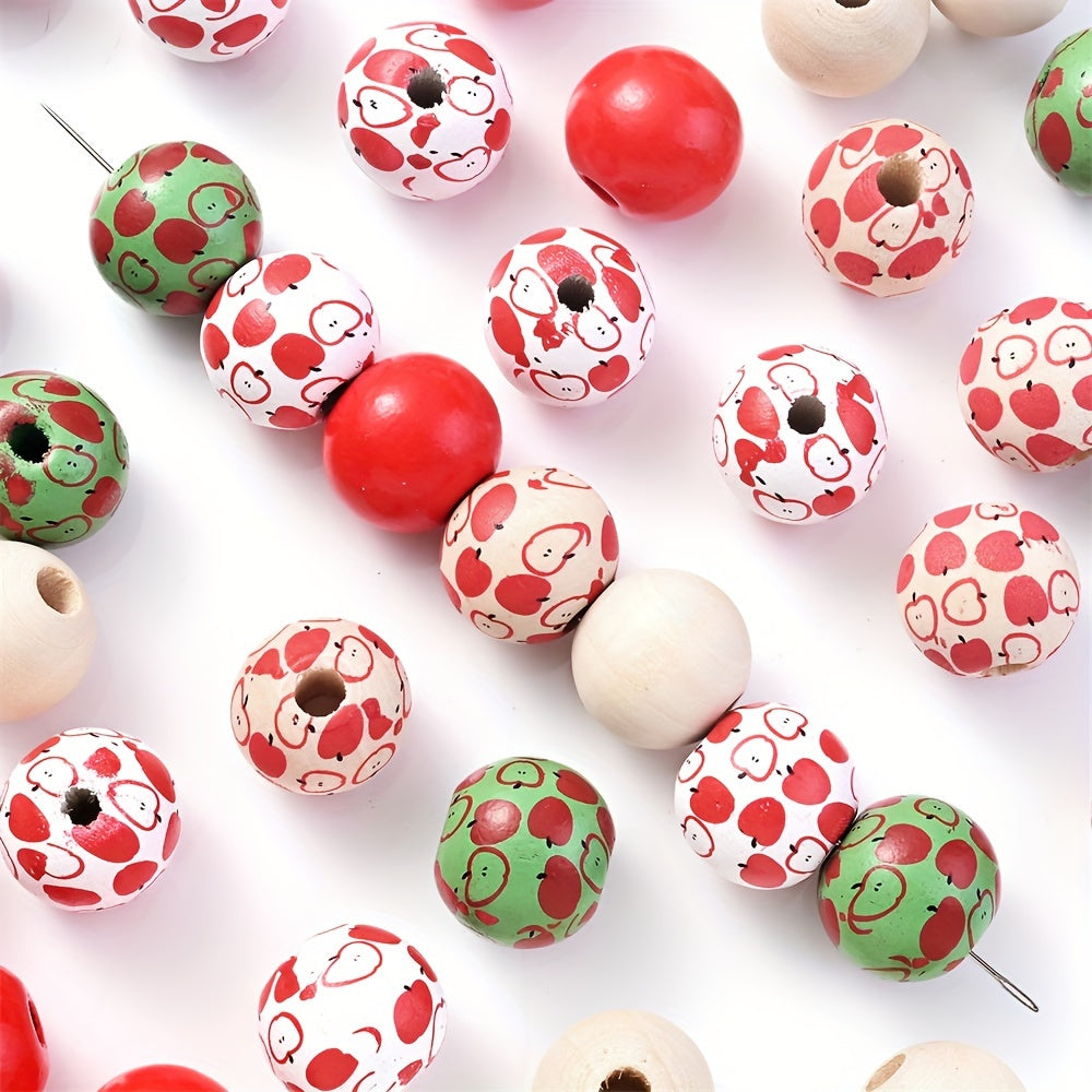 Apple Pattern Wooden Beads