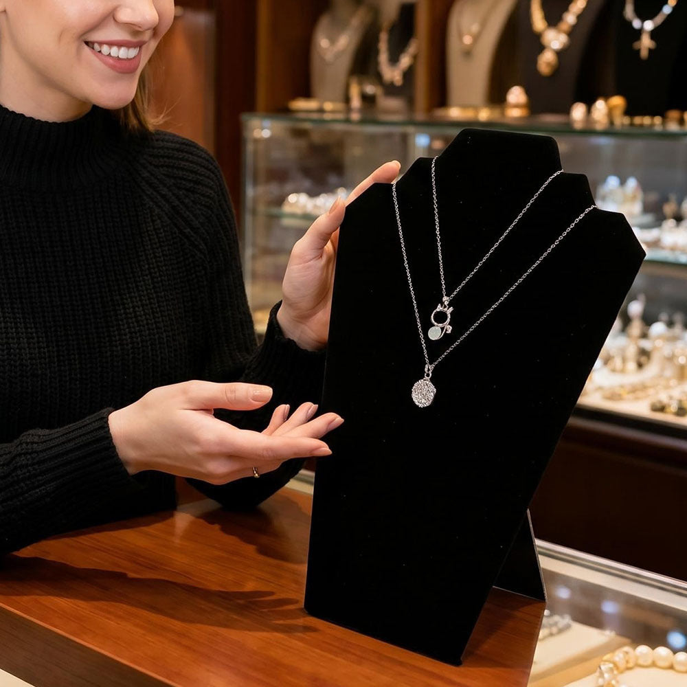 1-Piece Black Velvet Double-Layer Necklace Display Stand
