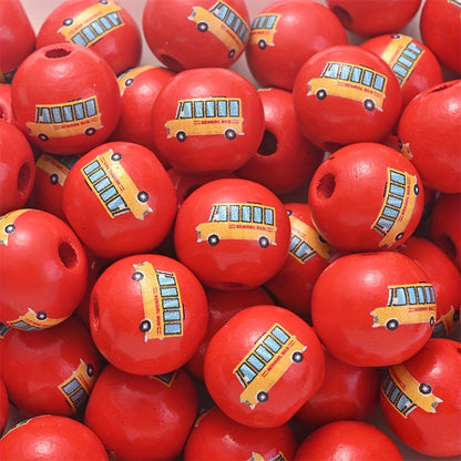 10PCS 16mm Colorful Patterned Wooden Bead Set