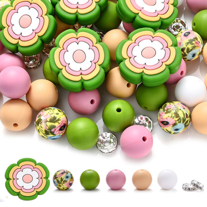 70pcs Flower Silicone Rhinestone Spacer Beads Set