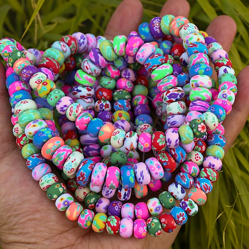 1SET 6/8/10mm Printed Wheel-Shaped Soft Clay Bead Set