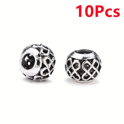 10PCS 9×11mm Retro Silver Hollow Alloy Bead Set