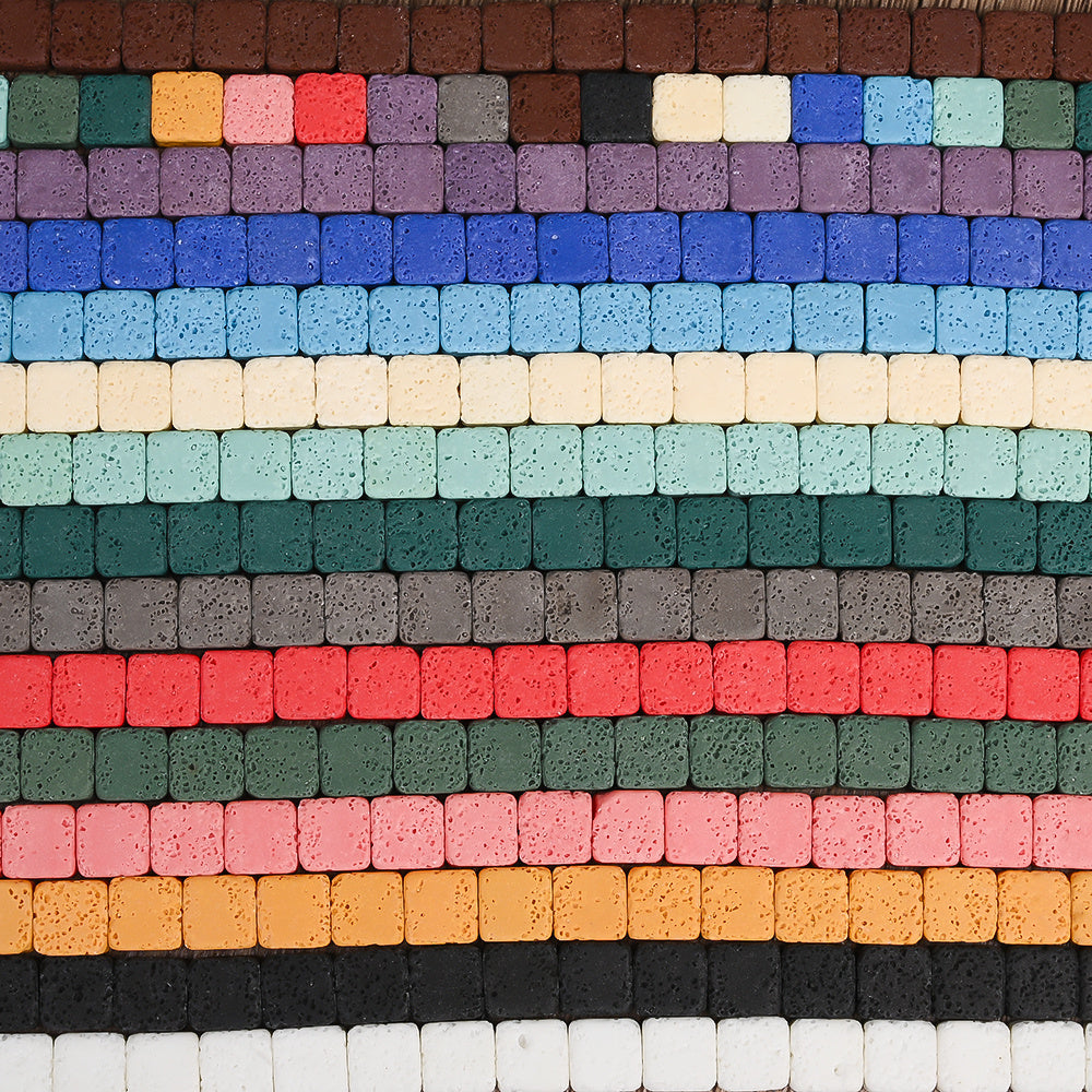 38PCS 10×10mm Square Volcanic Stone Bead Set