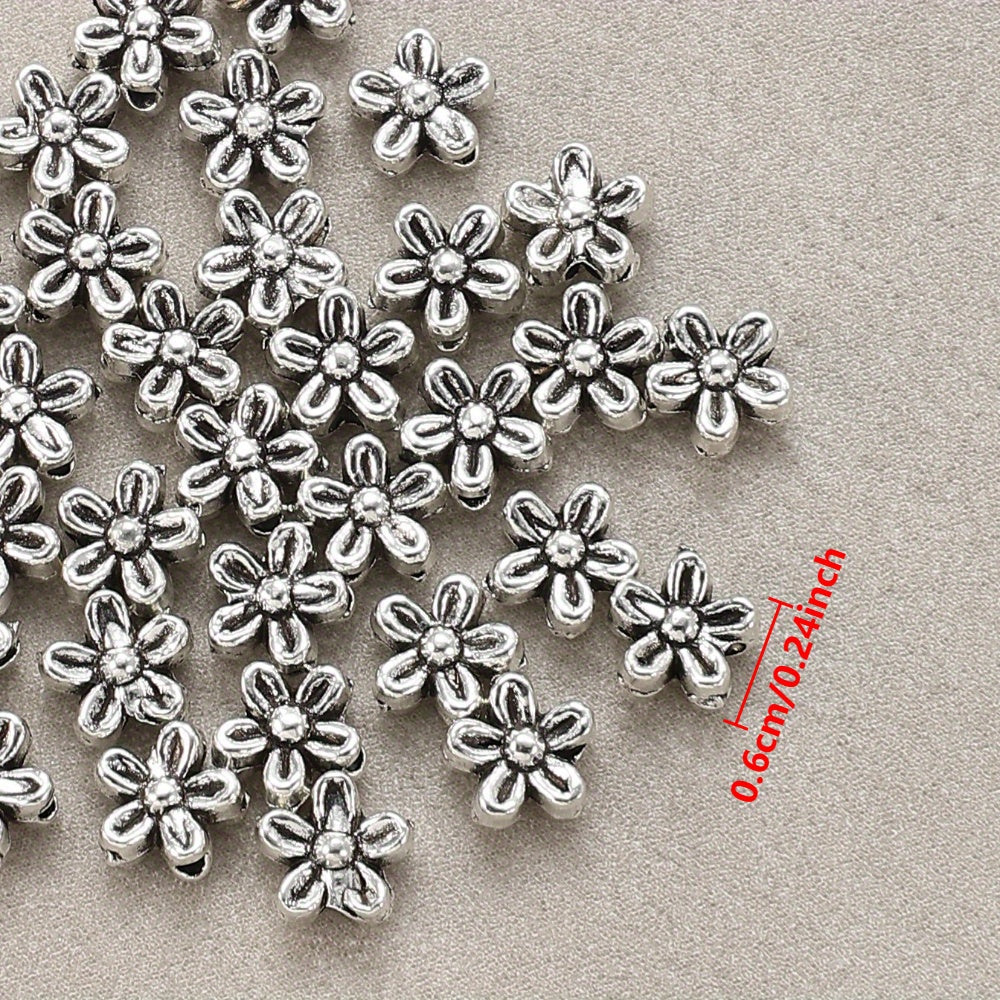 Silver Five-Petal Flower Alloy Beads