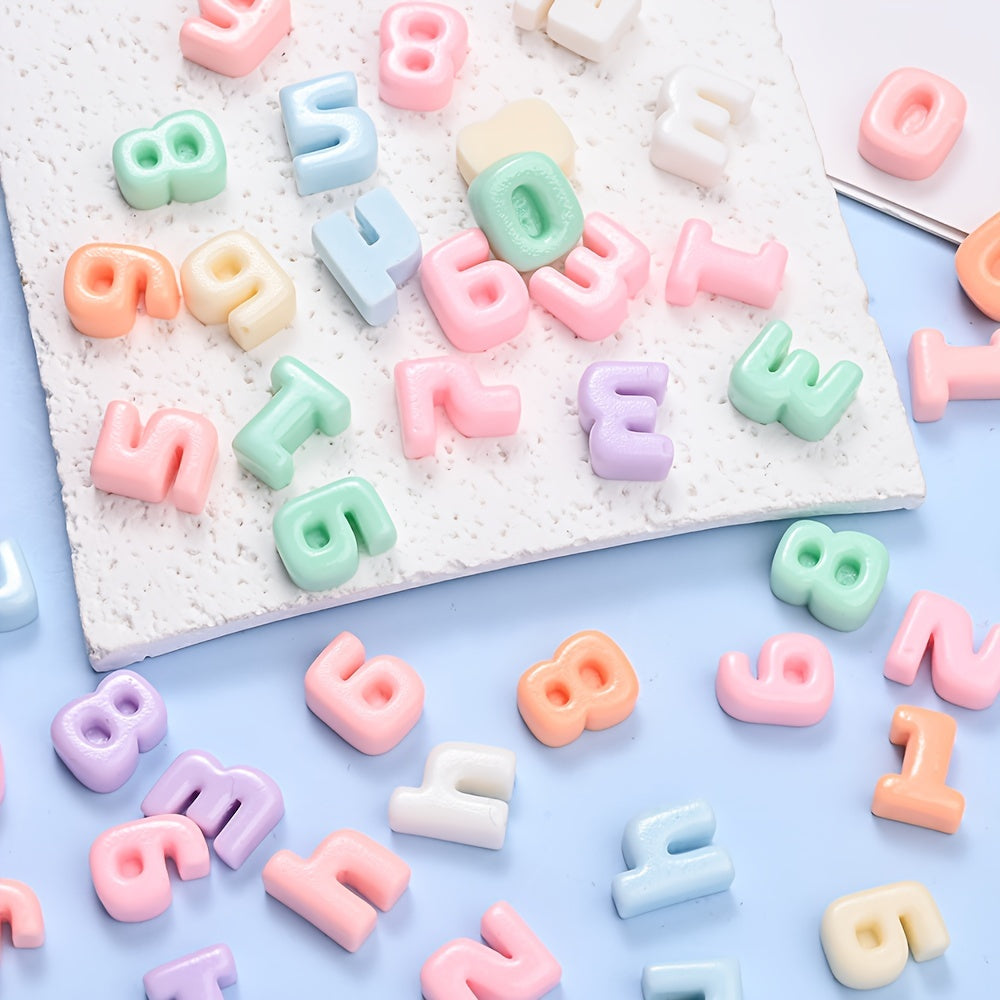 Rainbow Resin Number Flatback Beads