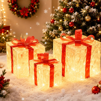 3-Piece Warm Light Christmas Gift Box Decorations