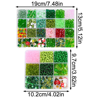 Green Plant-Themed Glass and Acrylic Bead Set