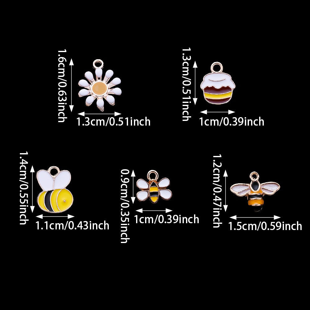 10PCS 9–16mm Yellow Enamel Honeybee Charm Set