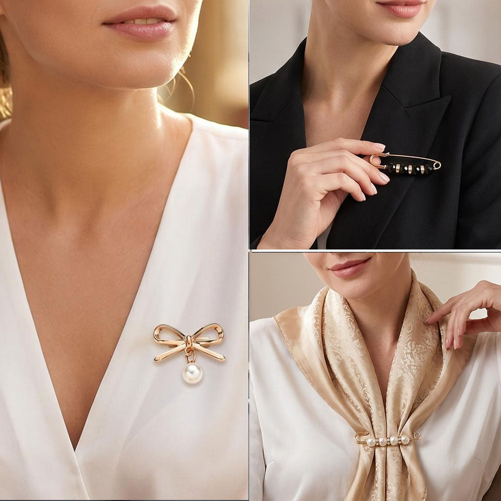 30PCS Gold Pearl Decorative Safety Pin Brooch Set