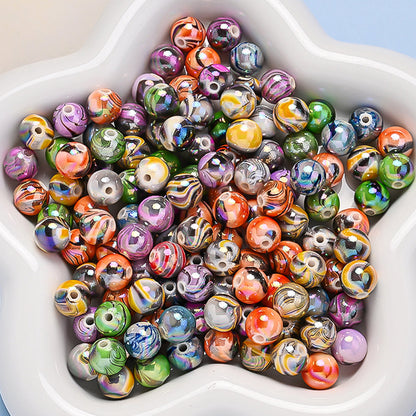 Mixed Color Waterprint Round Acrylic Beads