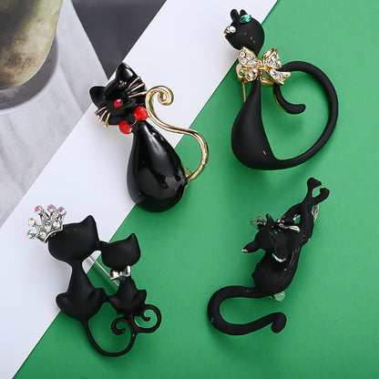 Black Cat Enamel Brooch Set