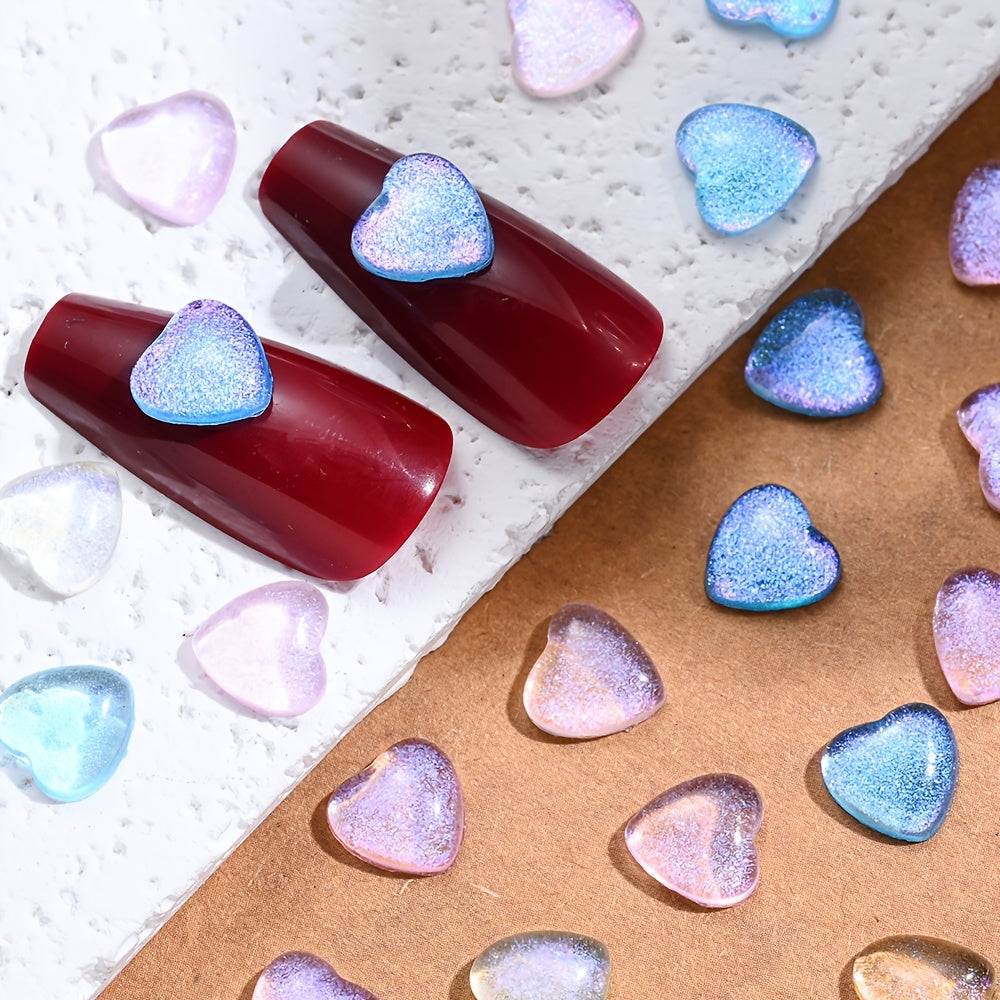 100PCS 6/8mm Glitter Resin Heart Embellishment Set