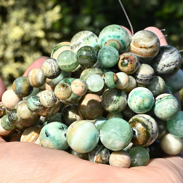 1 Strand 6/8/10/12mm Green Veined Stone Beads