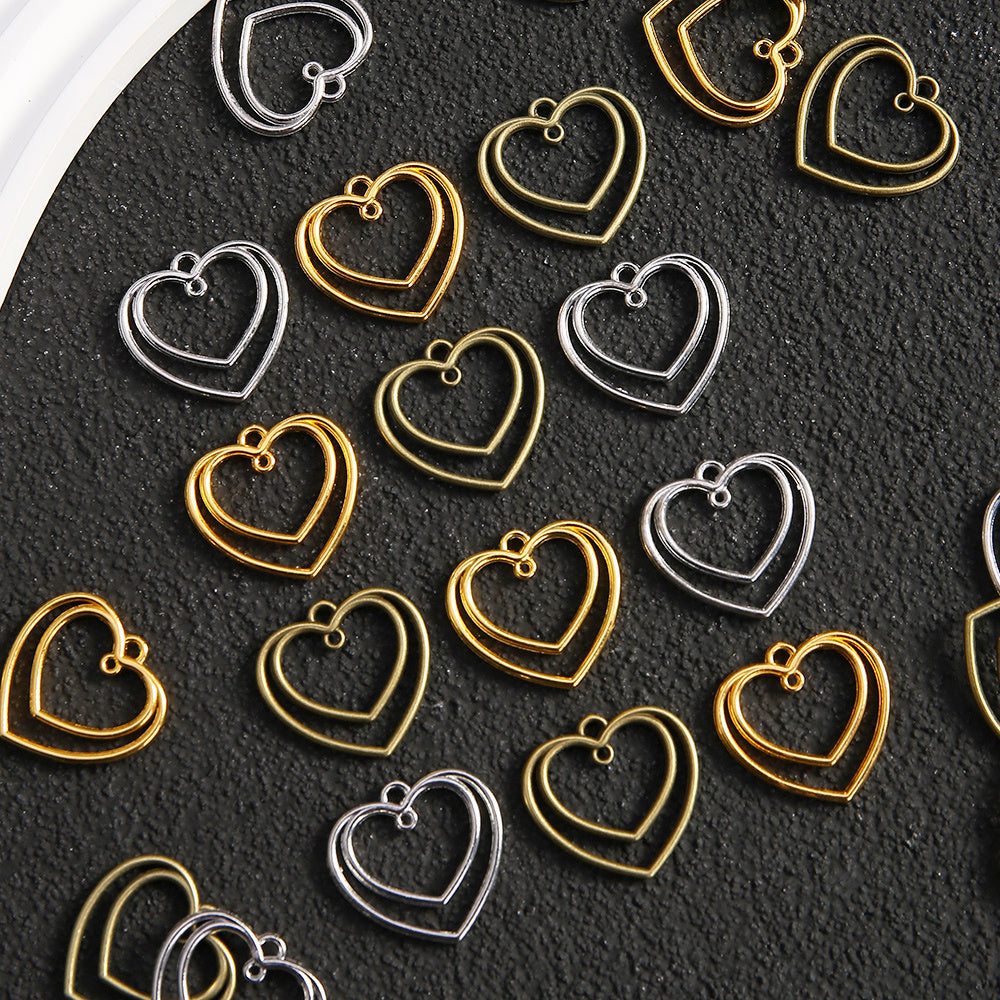 Double Heart Hollow Alloy Pendant Charms