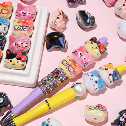 UV Color Cartoon Cat Acrylic Beads