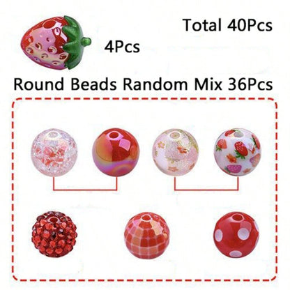 20/40PCS 16mm Shiny Red Strawberry Acrylic Bead Set