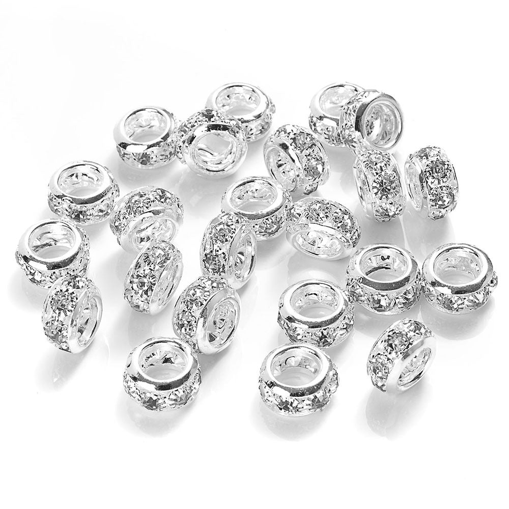 0pcs 10/12mm AlloyLarge Hole Rhinestone Spacer Beads DIY Jewelry Accessories