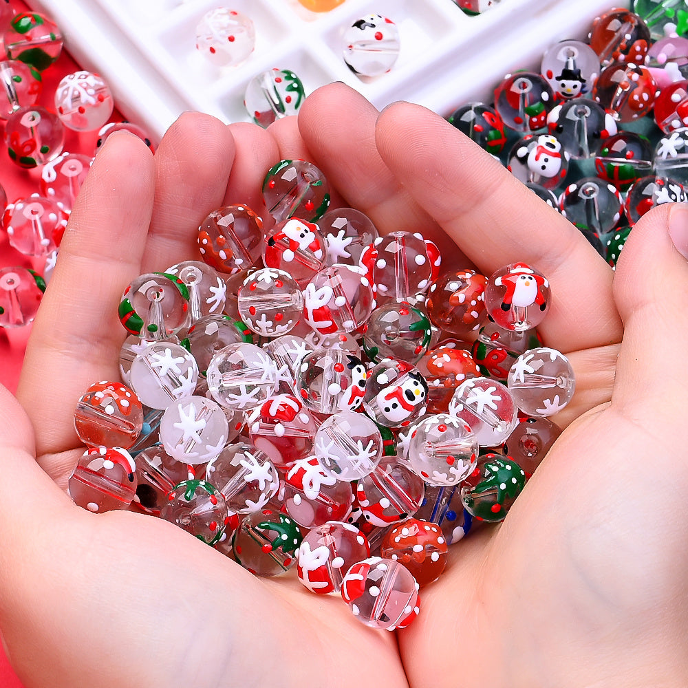 15PCS 12mm Christmas Lampwork-Style Glass Bead Set