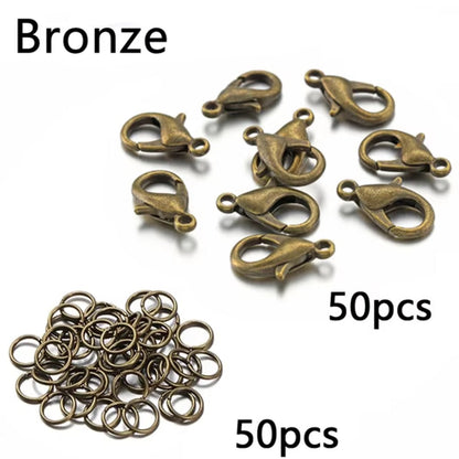 50-Piece Open Jump Rings & Lobster Clasps Jewelry Findings Set