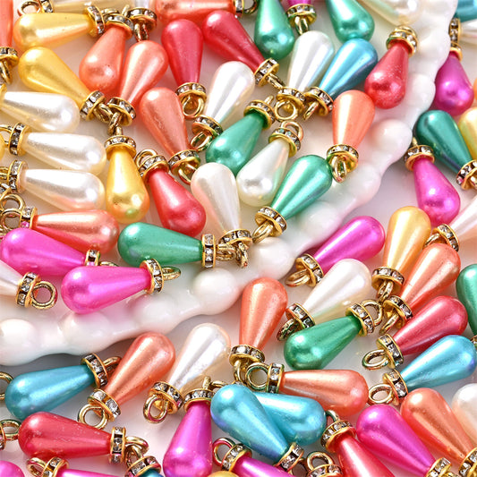 Multicolor Acrylic Imitation Pearl Waterdrop Charms