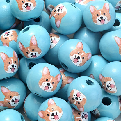10PCS 16mm Puppy-Themed Wooden Bead Set