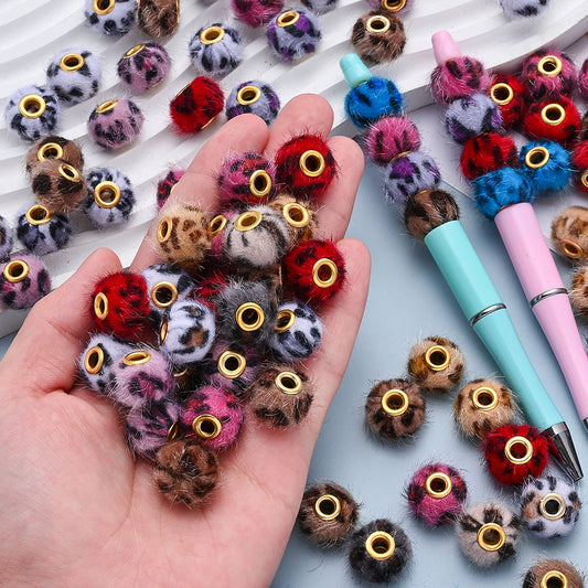 Leopard Print Plush Ball Beads