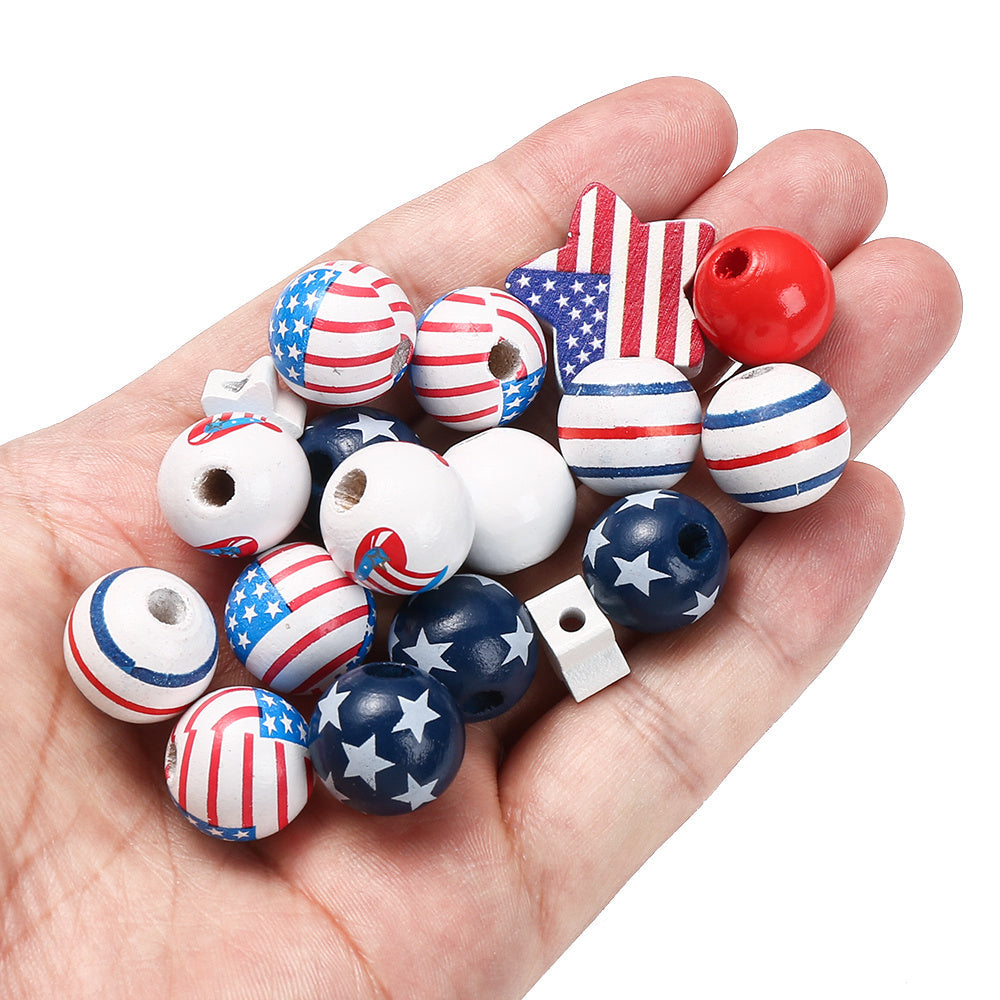 60pcs Patriotic Wood Beads