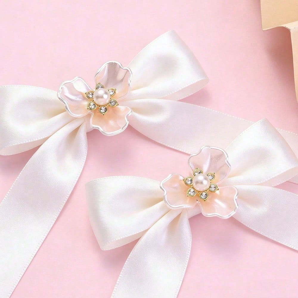 White Three Petal Flower Rhinestone Decals
