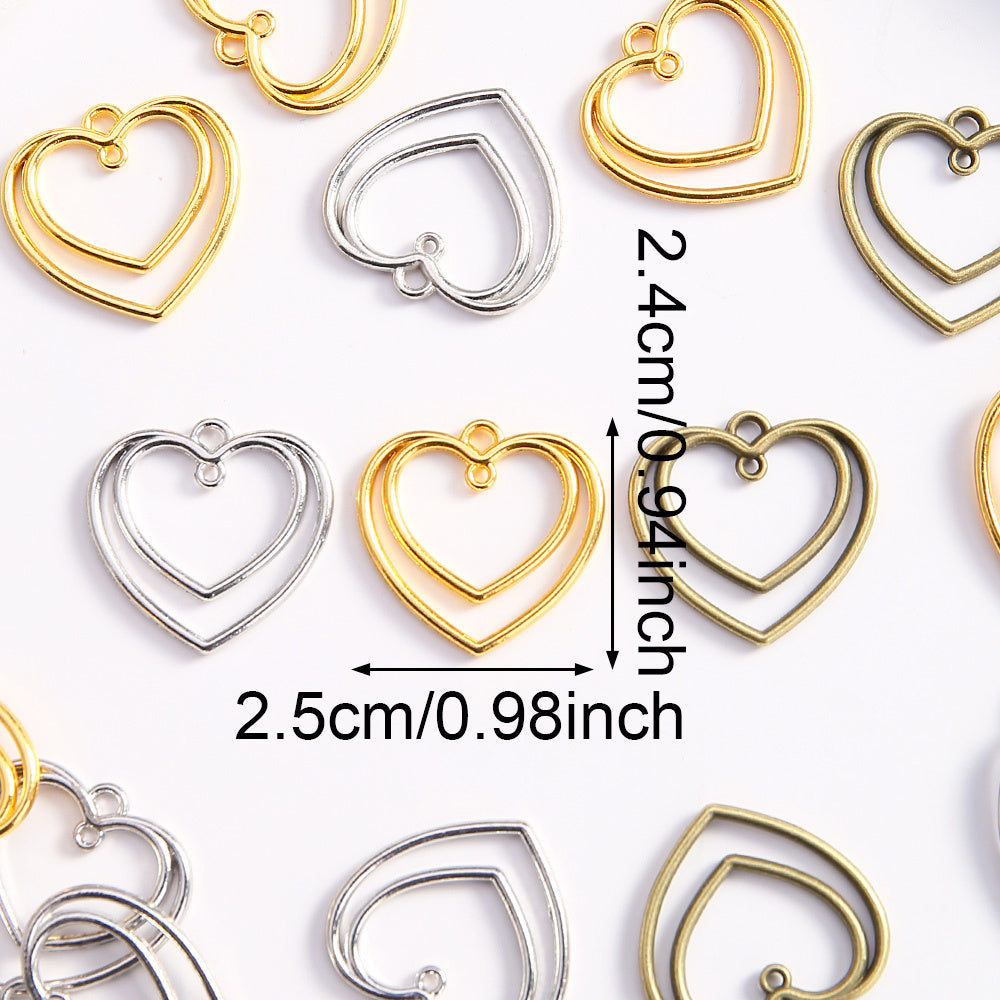 Double Heart Hollow Alloy Pendant Charms