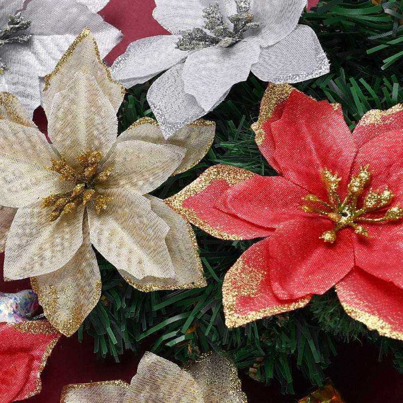 10PCS 13×13cm Gold & Red Glitter Christmas Flower Picks