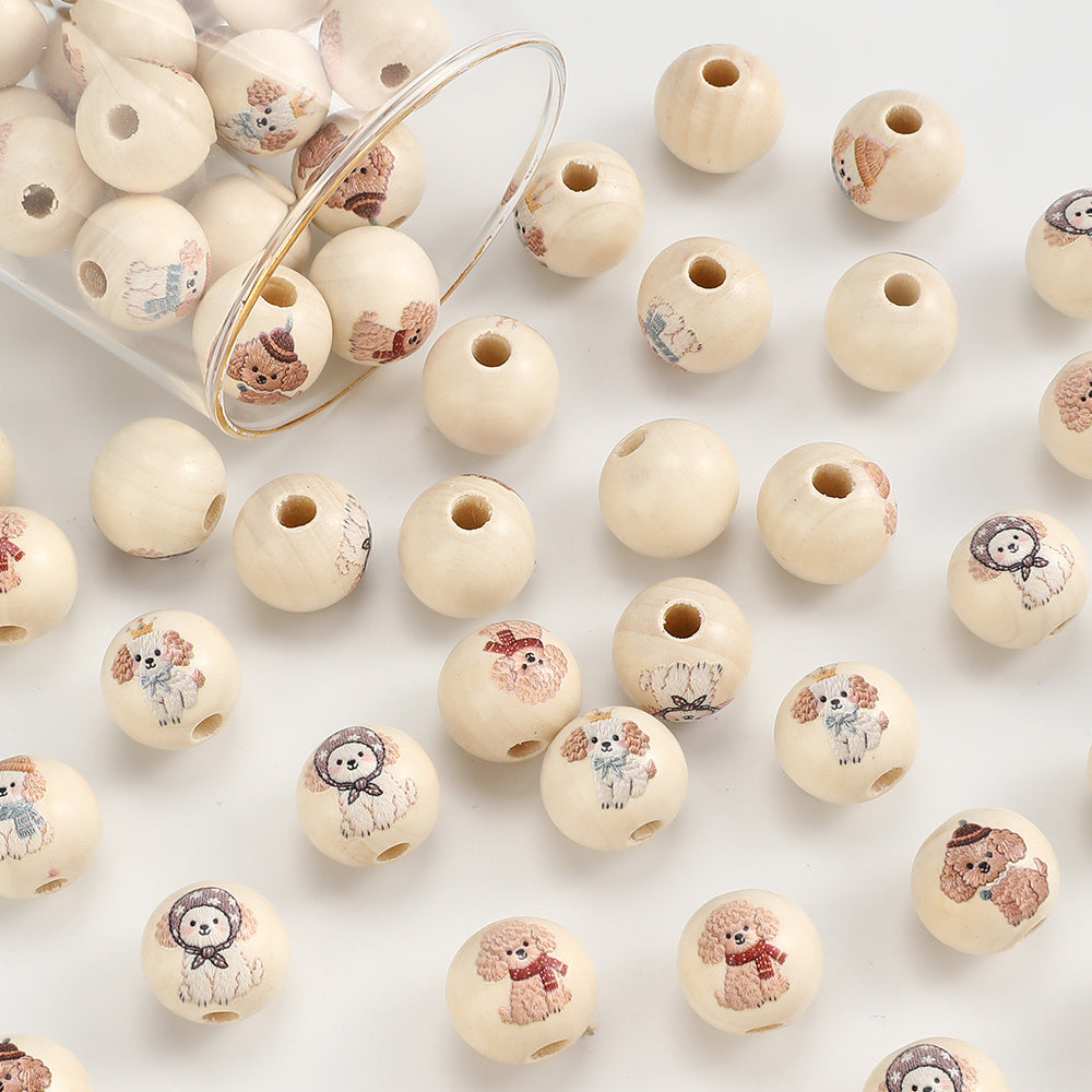 Puppy Pattern Wooden Beads
