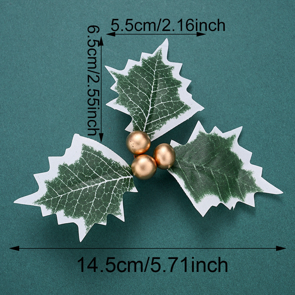 10PCS 5.5×6.5cm Christmas Holly Leaf & Berry Picks