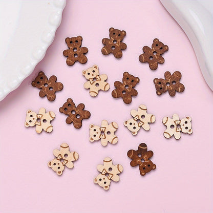 10PCS 15.8×17.7mm Bear-Shaped Wood Buttons