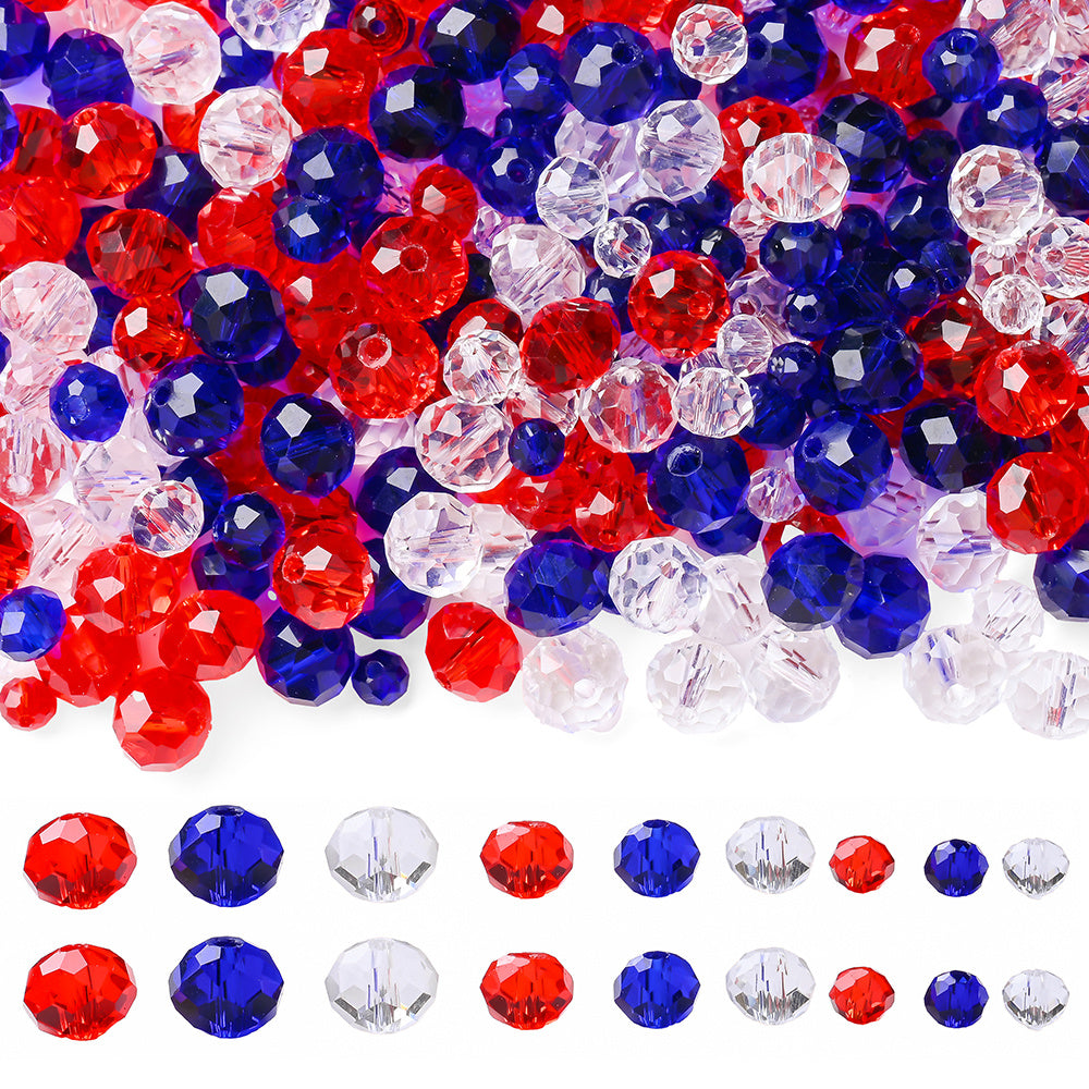 Patriotic Red White and Blue Faceted Glass Bead Set