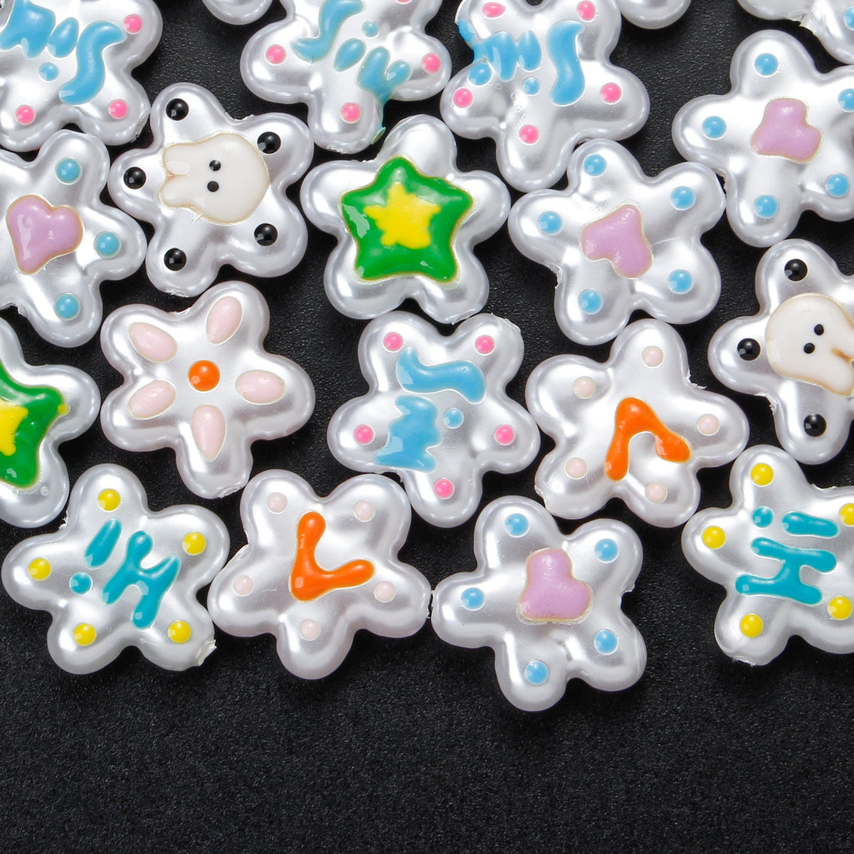 10PCS White Imitation Pearl Flower Acrylic Bead Set