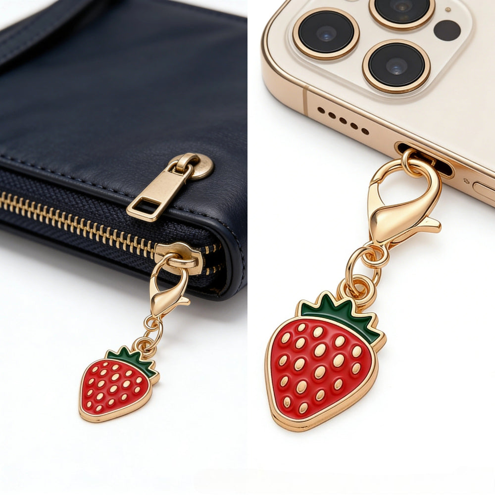 12PCS Red & Pink Strawberry Enamel Keychain Set