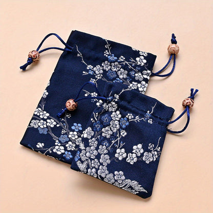 2-Piece Floral Embroidered Satin Drawstring Gift Bag Set