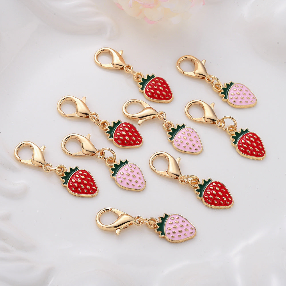 12PCS Red & Pink Strawberry Enamel Keychain Set