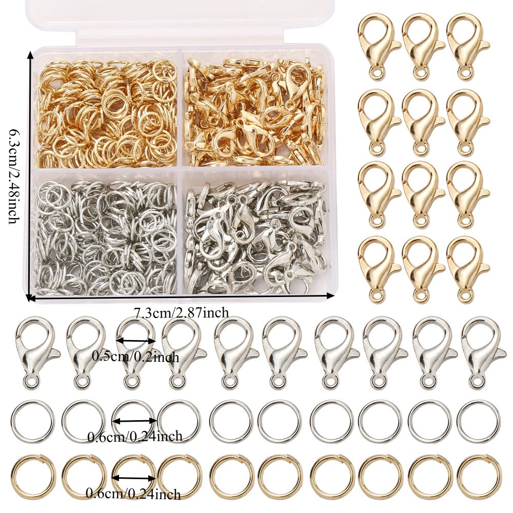 500PCS Gold & Silver Lobster Clasp and Open Jump Ring Set