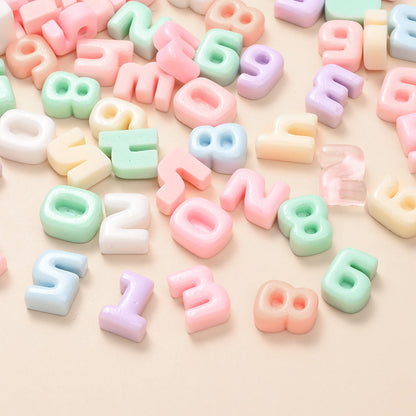 Rainbow Resin Number Flatback Beads