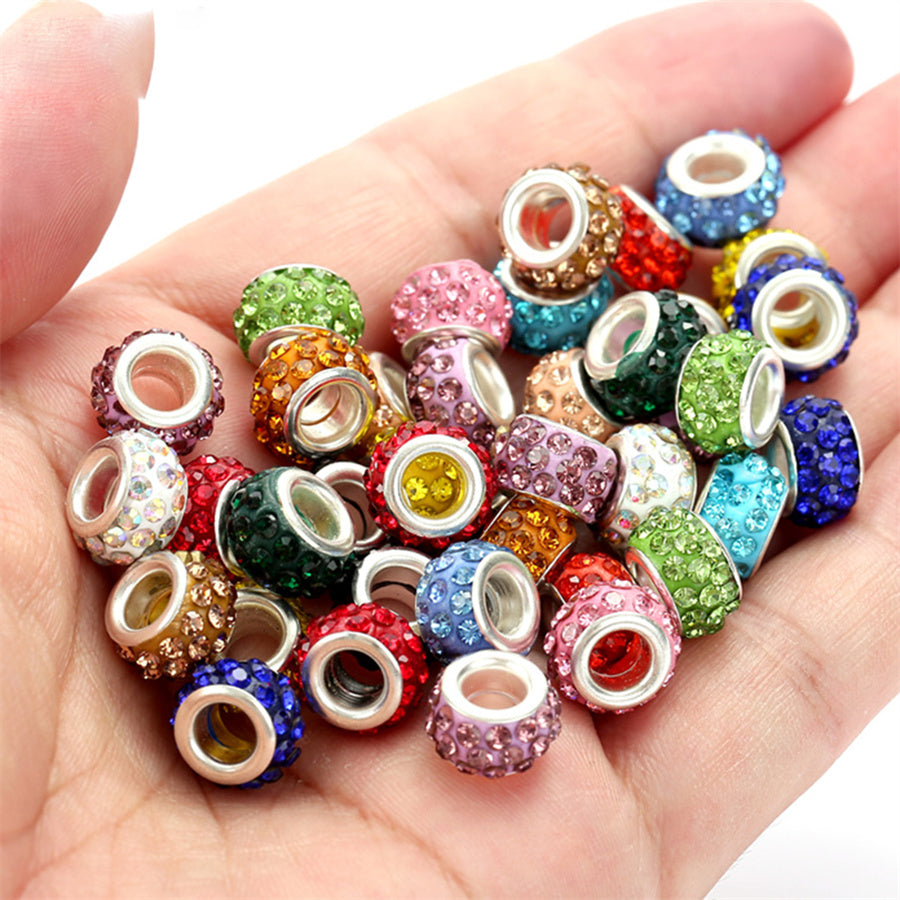 10-Piece Random Multicolor European-Style Rhinestone Large Hole Beads