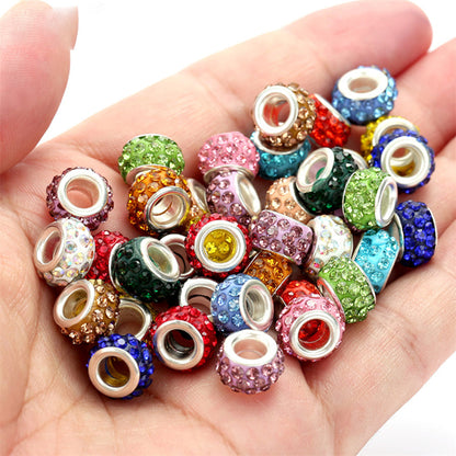 10-Piece Random Multicolor European-Style Rhinestone Large Hole Beads