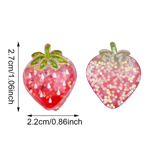 10PCS 27×22mm Glitter Strawberry Resin Flatback Embellishment Set
